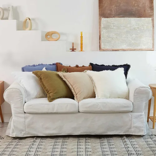 Vista 3 de ATLINIA Funda de Cojín Decorativo - Funda de Cojín de Lino de 18x18 Pulgadas Decorativa Estilo Granja Bohemio con Flecos para Sofá Cama Exterior