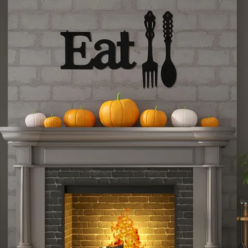 Vista 5 de Jetec Juego de letrero de "Eat", decoración de pared con tenedor y cuchara, decoración de madera rústica, lindas letras "Eat" para cocina y hogar