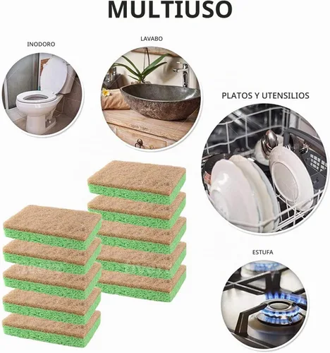 Vista 4 de SCRUBIT Paquete de 24 esponjas naturales – Esponjas naturales biodegradables compostables de celulosa y coco para platos, esponja de cocina