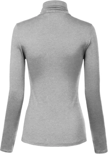 Vista 27 de MixMatchy Camisetas de manga larga delgadas y ligeras para mujer, cuello alto, capa base, camisetas activas