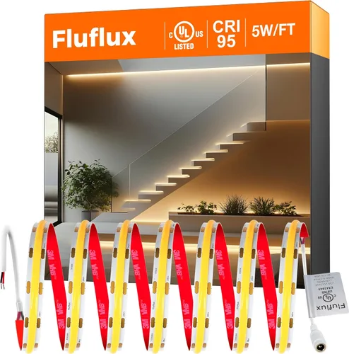 Vista 13 de Tiras de luces LED COB Candlelight de 2400 K, 5 W/FT, 16.4 pies, 24 V, cinta LED con respaldo VHB 3M, CRI 95, certificación UL, cortable, regulable