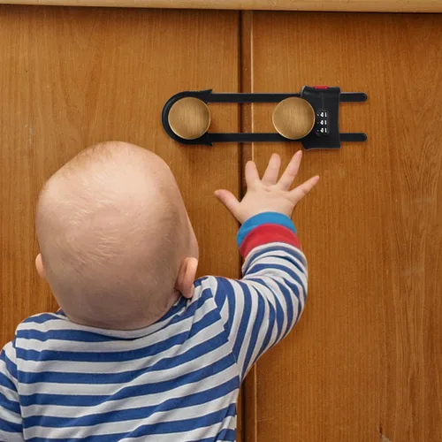 Vista 3 de Paquete de 4 cerraduras deslizantes en forma de U, armarios a prueba de bebés con cerradura de seguridad ajustable para niños, pestillos a prueba