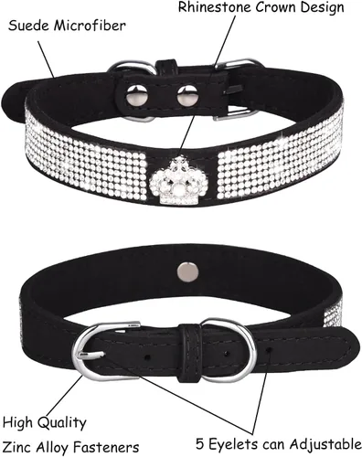 Vista 6 de Bling - Collar de perro para perros pequeños, medianos y grandes, collares de perro con corona de diamantes de imitación para perros hembra y macho