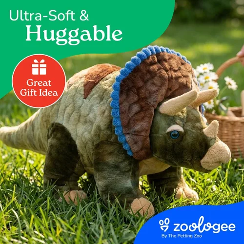 Vista 9 de The Petting Zoo Triceratops - Peluche de peluche, regalo para niños, animales de dinosaurio, juguete de peluche de dinosaurio Triceratops, 16