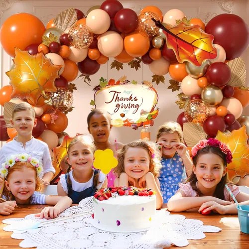 Vista 8 de Kit de arco de globos naranjas, guirnalda de globos de otoño de Acción de Gracias con globo de papel de aluminio de hoja burdeos naranja quemado Día
