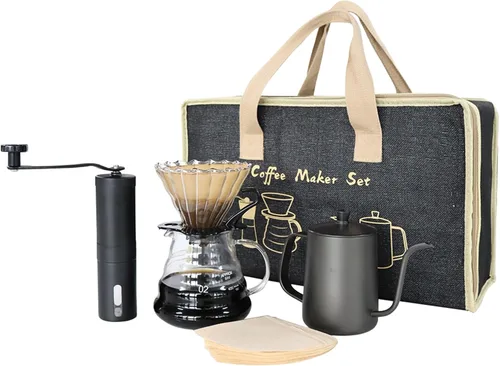 Vista 9 de SOTECH Juego de cafetera con soporte para gotero, filtros de café, molinillo de café de papel, regalo para los amantes del café Negro