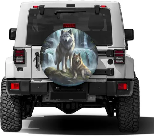 Vista 2 de Cubierta de neumático de repuesto con estampado 3D de lobo, a prueba de polvo, para remolque, RV, SUV y muchos vehículos, 14 pulgadas