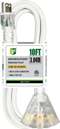 Vista 18 de EP Cable de extensión de 3 pies, 12/3 SJTW 3 tomas de corriente eléctrica Negro