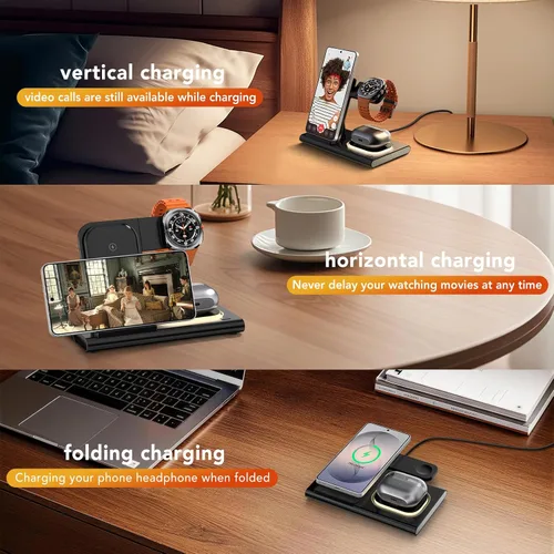 Vista 8 de Wireless Charger for Samsung Charging Station, Foldable & Nightlight