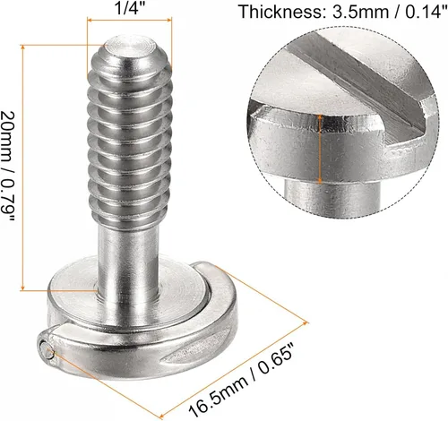 Vista 2 de uxcell Tornillo de trípode para cámara, adaptadores de tornillo de montaje macho de 1/4 pulgadas, ranurados de 0.79 pulgadas de longitud
