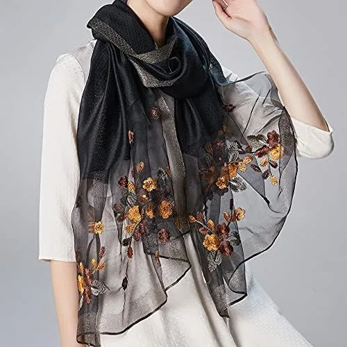 Vista 2 de Bufanda de seda WINCESS.YU para mujer, chales ligeros y envolturas para bodas, chal de pashmina a la moda, bufandas bordadas