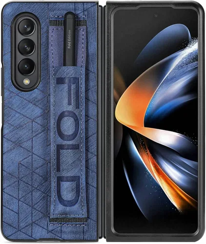 Vista 11 de Funda para Galaxy Z Fold 4, lujo a prueba de golpes Premium PU+PC, ligera, delgada, protectora resistente a los arañazos con soporte para S Pen Negro