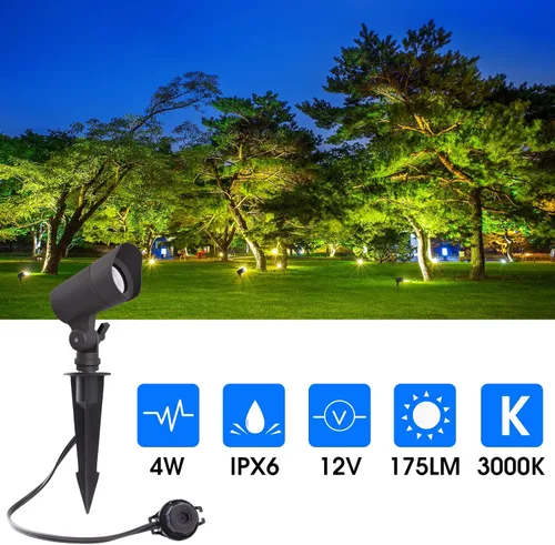 Vista 5 de E ENERGETIC LIGHTING Luces LED de paisaje con conectores, 12 V de bajo voltaje, blanco cálido 3000 K, 4 W, 175 LM, luces de camino de jardín Paquete