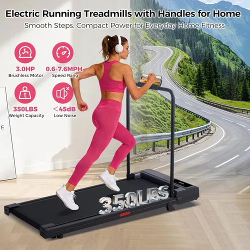 Vista 8 de Walking Pad with Handle Bar, 2026 Upgrade Small Walking Pad Treadmill with Incline, 3.0HP Portable Under Desk Treadmill with Handles for Home Small