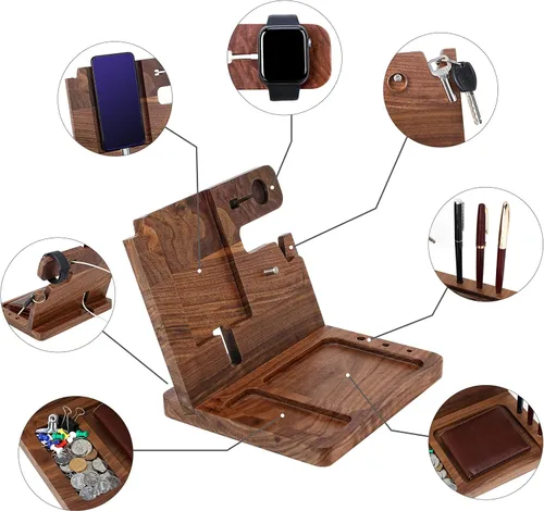 Vista 4 de Regalo personalizado para hijo – Estación de acoplamiento de madera, organizador de escritorio grabado personalizado, estación de acoplamiento