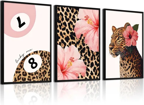 Vista 19 de Arte de pared de guepardo rosa, lienzo Y2K, decoración de pared, póster de guepardo moderno, estampado de leopardo rosa, decoración de habitación
