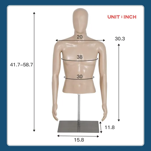 Vista 7 de Maniquí femenino/masculino de 39-56/42-59 pulgadas de altura ajustable, forma de vestido de maniquí de costura, modelo de soporte, cabeza