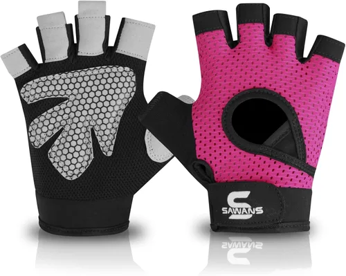 Vista 8 de SAWANS Guantes de gimnasio para hombres y mujeres, guantes de levantamiento de pesas, entrenamiento transpirable, agarre antideslizante, protección