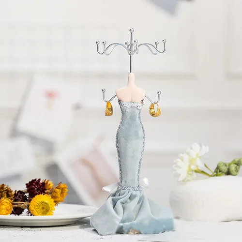 Vista 9 de GALPADA Necklace and Earring Holder Jewelry Display Rack Iron Creative Jewelry Mannequin Stand Light Blue Small Model for Retail Display and Craft