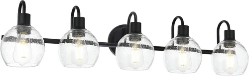 Vista 13 de Luz de tocador de baño con vidrio esmerilado en forma de globo de 2 luces, aplique de pared industrial negro para vestíbulo o pasillo