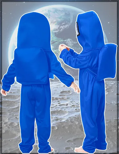 Vista 4 de Disfraz de astronauta para niños, traje espacial rojo y azul, overol de Halloween, mochila de cosplay, disfraces para niños de 3 a 10 años