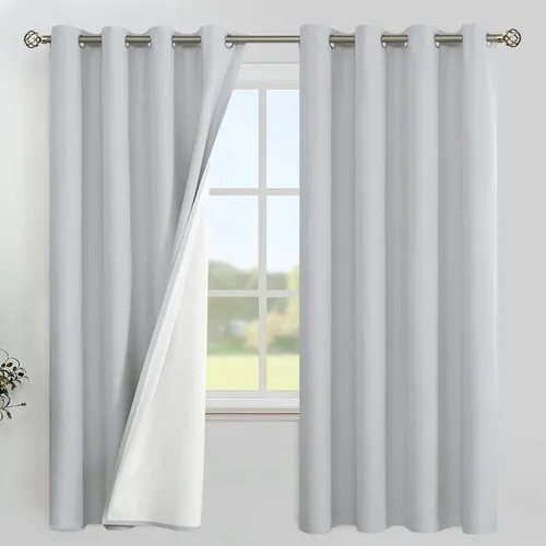 Vista 37 de YoungsTex - Cortinas 100% opacas para dormitorio, con aislamiento térmico y ojales, cortinas oscuras negras con capa pesada para ventana de sala