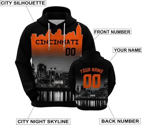 Vista 11 de Custom Football Hoodies City Night Skyline Personalized Sweatshirt Name Number Fan Gift Pullover for Men Women Youth