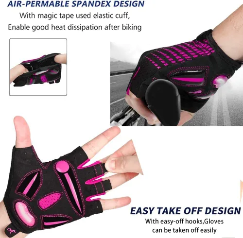 Vista 3 de MOREOK Guantes de ciclismo para hombresmujeres-almohadilla de gel de 0.197 in guantes de ciclismo de medio dedo bicicleta de carretera MTB guantes