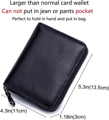 Vista 4 de Funda de cuero genuino para tarjetas de crédito, cartera de tarjetas RFID, cartera de viaje para pasaporte, Cartera delgada