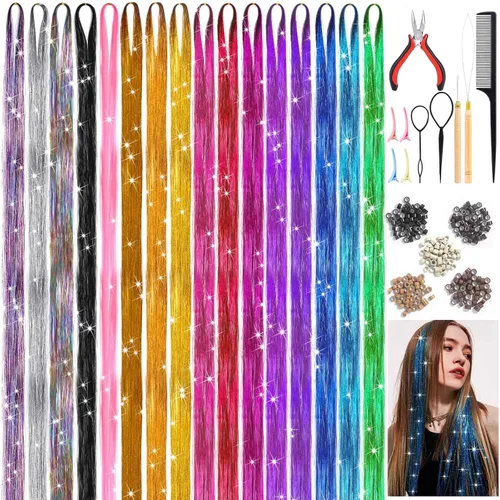 Vista 11 de Kit de 65 piezas de plumas para el cabello con herramientas para extensiones de cabello, kit de extensiones de plumas de cabello sintético largo