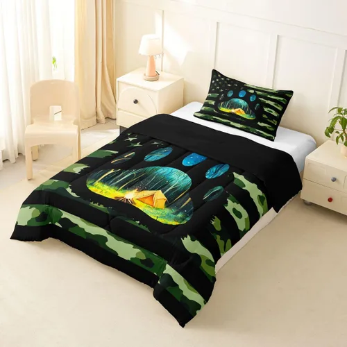 Vista 3 de Erosebridal American Flag Twin Comforter Set Army Green Camo Bedding Set for Kids Boys Girls Bear Claw Hunting Theme Bed Set Camoflage Camping