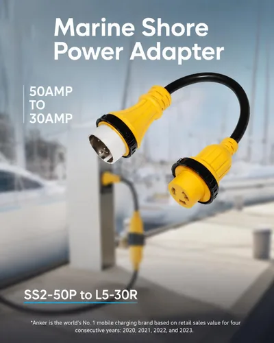 Vista 9 de Adaptador RV de 50 amperios a 30 amperios con certificación ETL, cable adaptador de corriente marina SS2-50P a L5-30R, bloqueo giratorio de 30 A