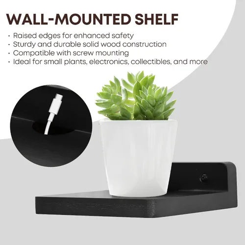 Vista 4 de Pequeño estante flotante para pared, juego de 2 estantes de pared de madera de 5 pulgadas, mini altavoces, monitor de bebé, cámaras, soporte de Negro