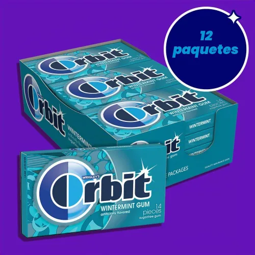 Vista 4 de Chicle sin azúcar ORBIT Wintermint, 12 paquetes al por mayor, 14 piezas cada uno (total de 168) Cool wintermint individually wrapped sugar free