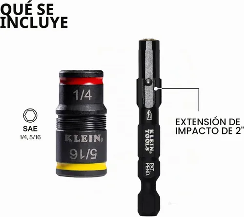 Vista 2 de Klein Tools 32931 Juego de llaves de impacto SAE 3 en 1, 1 enchufe abatible con tamaños de destornillador de tuerca de 1/4 y 5/16 y soporte