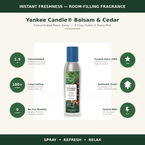 Vista 5 de Yankee Candle Ambientador concentrado para habitación, fragancia instantánea para el hogar, espray eliminador de olores, bálsamo y cedro