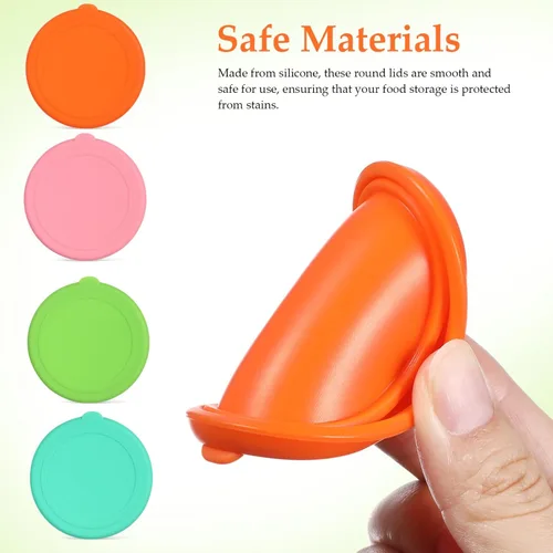 Vista 3 de Tapas de silicona para fundas de almacenamiento de alimentos, paquete de 4 tapas redondas reutilizables de silicona resistentes a derrames