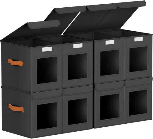 Vista 9 de Homsorout Contenedores grandes de almacenamiento para armario, organizador de ropa plegable dividido con tapas y doble ventana, contenedores Beige