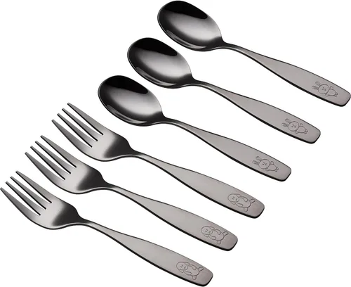 Vista 3 de ANNOVA Juego de cubiertos seguros para niños de acero inoxidable, tenedores para niños, cucharadas para niños, utensilios de metal para lonchera