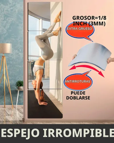 Vista 3 de Espejo acrílico irrompible sin vidrio, inastillable, de longitud completa, para el gimnasio de pared, para el hogar, sin marco, para el hogar