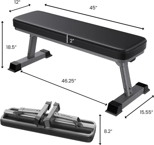 Vista 6 de Finer Form - Banco plano plegable de calidad de gimnasio para entrenamiento con pesas multiusos y ejercicios abdominales, tabla de entrenamiento