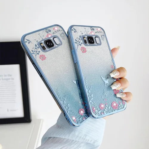 Vista 3 de Funda para Samsung Galaxy S8, Samsung S8 para mujer, cambio gradual con purpurina, cristal suave, TPU mariposa, floral, corazón, transparente, funda