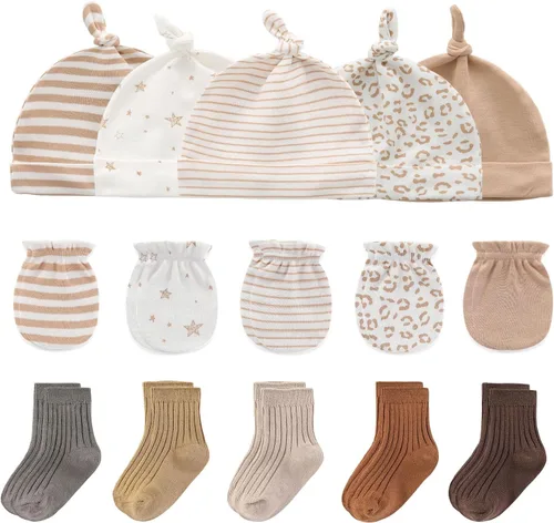 Vista 16 de Ruliby Conjunto de Gorros, Manoplas y Calcetines para Bebé de Algodón, Gorro Beanie Suave para Recién Nacidos, Gorros Guantes para Niñas y Niños 0-6