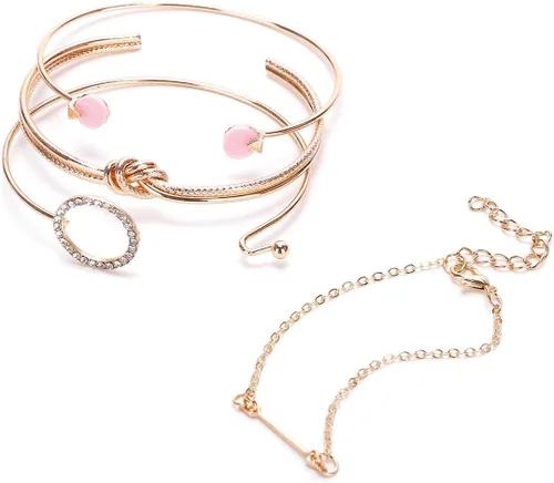 Vista 7 de SILANER Juego de pulseras de cadena de oro para mujeres y niñas, chapadas en oro de 14 quilates, delicadas, bohemias, eslabones cubanos, clip
