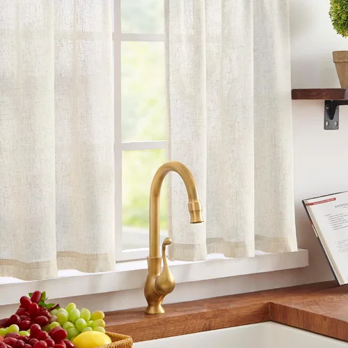 Vista 2 de Jinchan - Cortinas de lino texturizado para cocina, 24 pulgadas, natural, 2 paneles Mezcla de lino beige natural