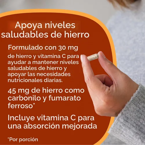 Vista 4 de Suplemento de hierro con vitamina C, 45 mg de hierro, 60 mg de vitamina C, vitaminas bariátricas para pacientes con WLS, manga vertical y cirugía