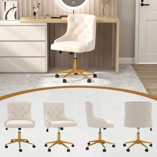 Vista 8 de Silla de escritorio de terciopelo, silla giratoria ajustable tapizada para Beige