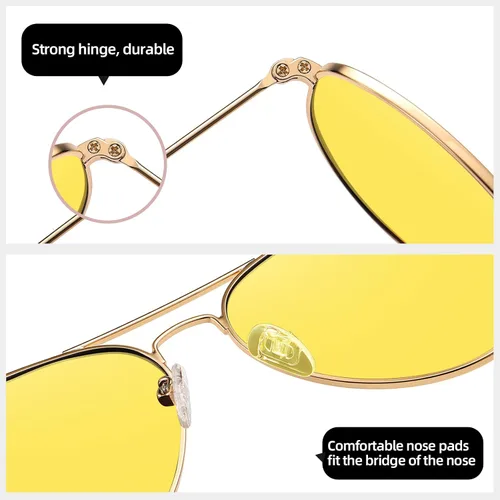 Vista 5 de MEETSUN Aviator Night Vision Driving Glasses Anti Glare Polarized Nighttime Glasses HD Yellow Lens