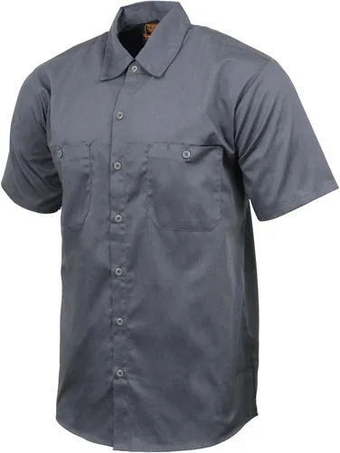 Vista 6 de Milwaukee Leather MDM11668 Camisa de trabajo gris con botones y bolsillos para hombre, camisa clásica de trabajo mecánico con bolsillos, Gris
