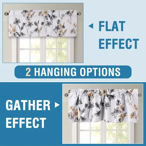 Vista 5 de H.VERSAILTEX cenefas de cortina 100% opacas para ventanas de cocina, juego de 2 paneles, estampado floral Cattleya Leah, cenefas térmicas aisladas